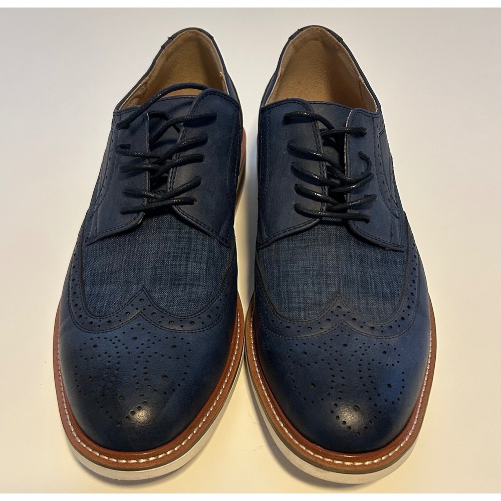 Unlisted Kenneth Cole Mens Navy Blue Wingtip Oxford Mixed Media Dress Shoes S 10 - Picture 5 of 11